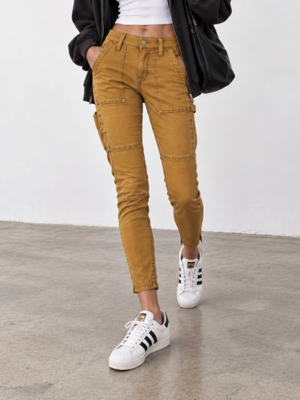 TEXTILE ELIZABETH & JAMES Crosby Stretch Skinny Cargo Moto Pants Mustard Yellow